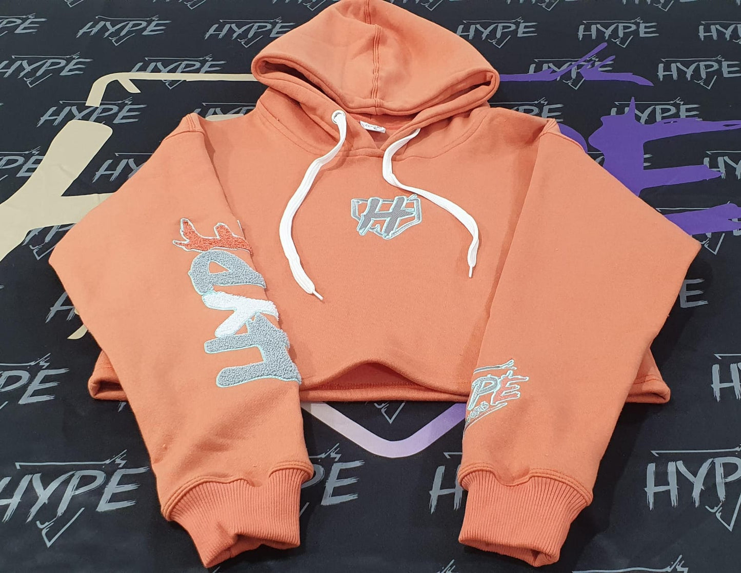 Women's Embroidered Crop Hoodie - Peach