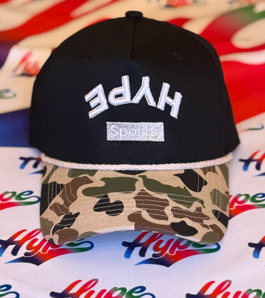“ƎԀ⅄H Sports” Hat - Black/Camo With Rope