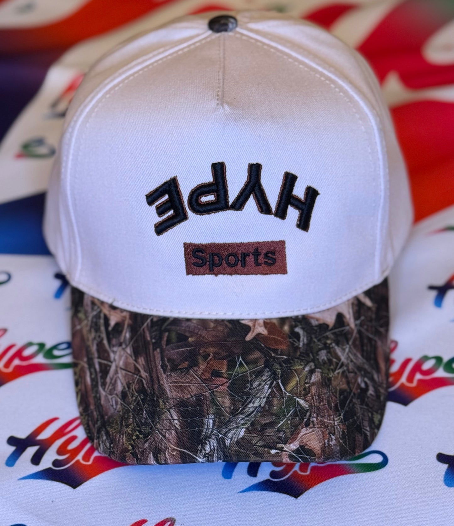 “ƎԀ⅄H Sports” Hat - White/Forest Camo