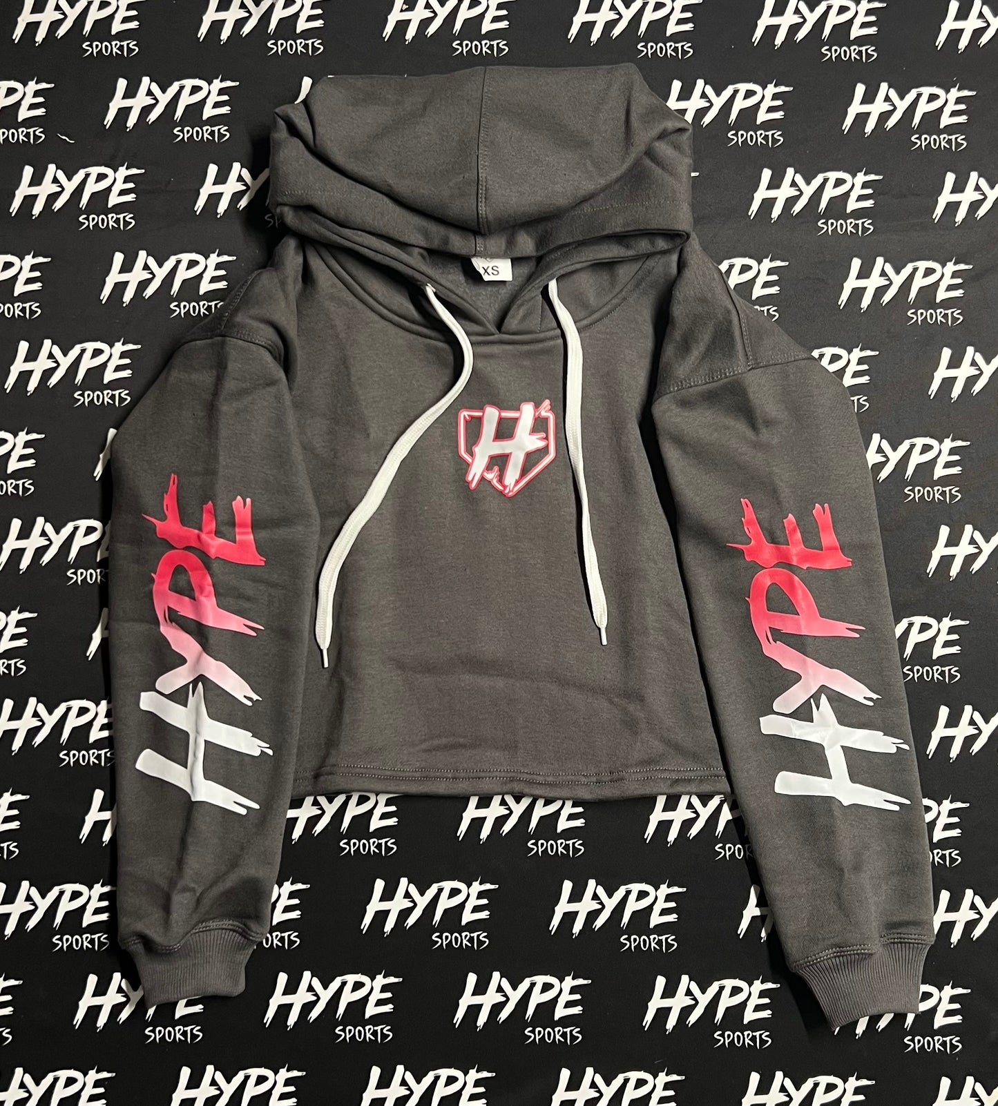 Women's Crop Hype Hoodie Grey Embroidered