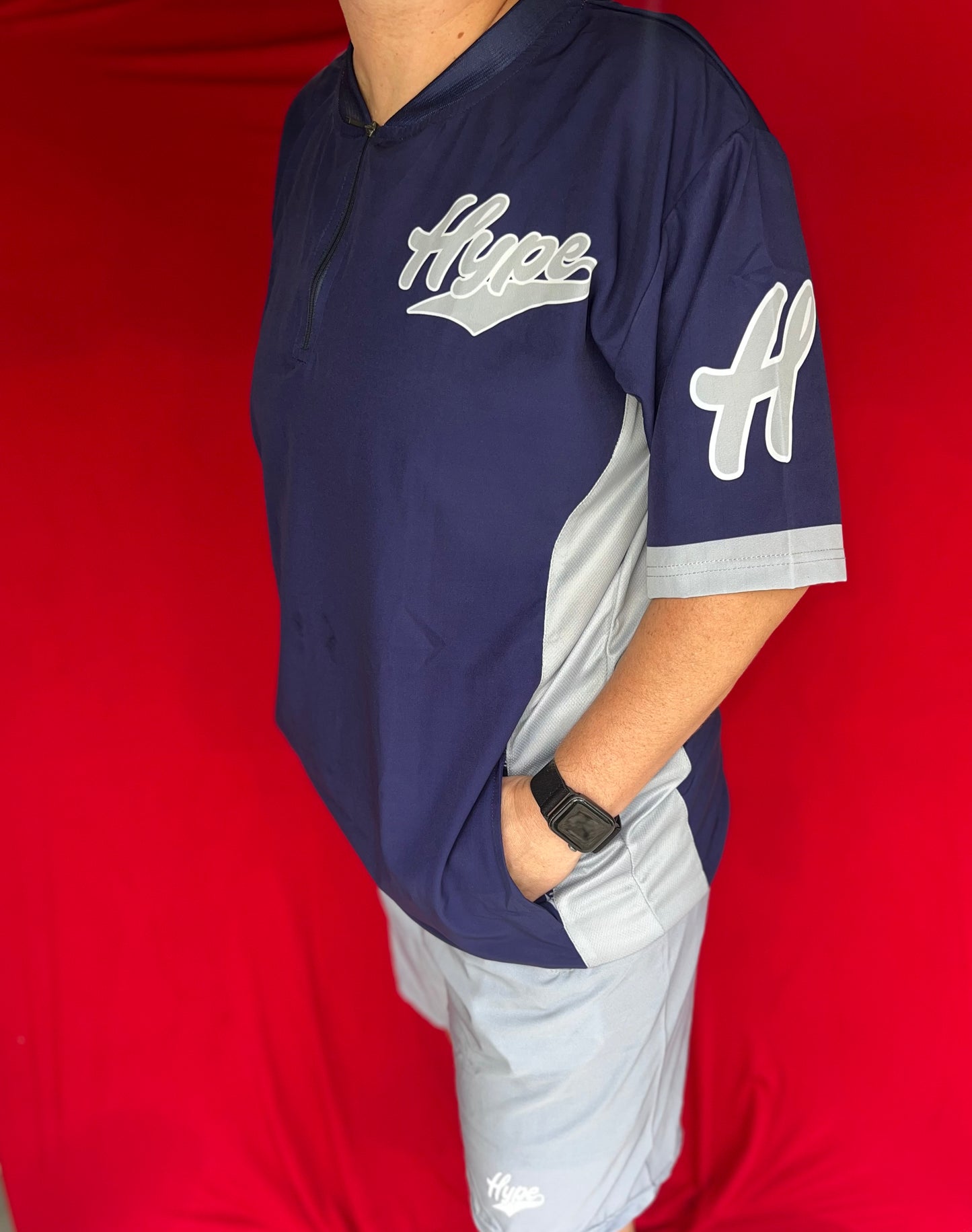 BP Quarter Zip - Grey on Navy