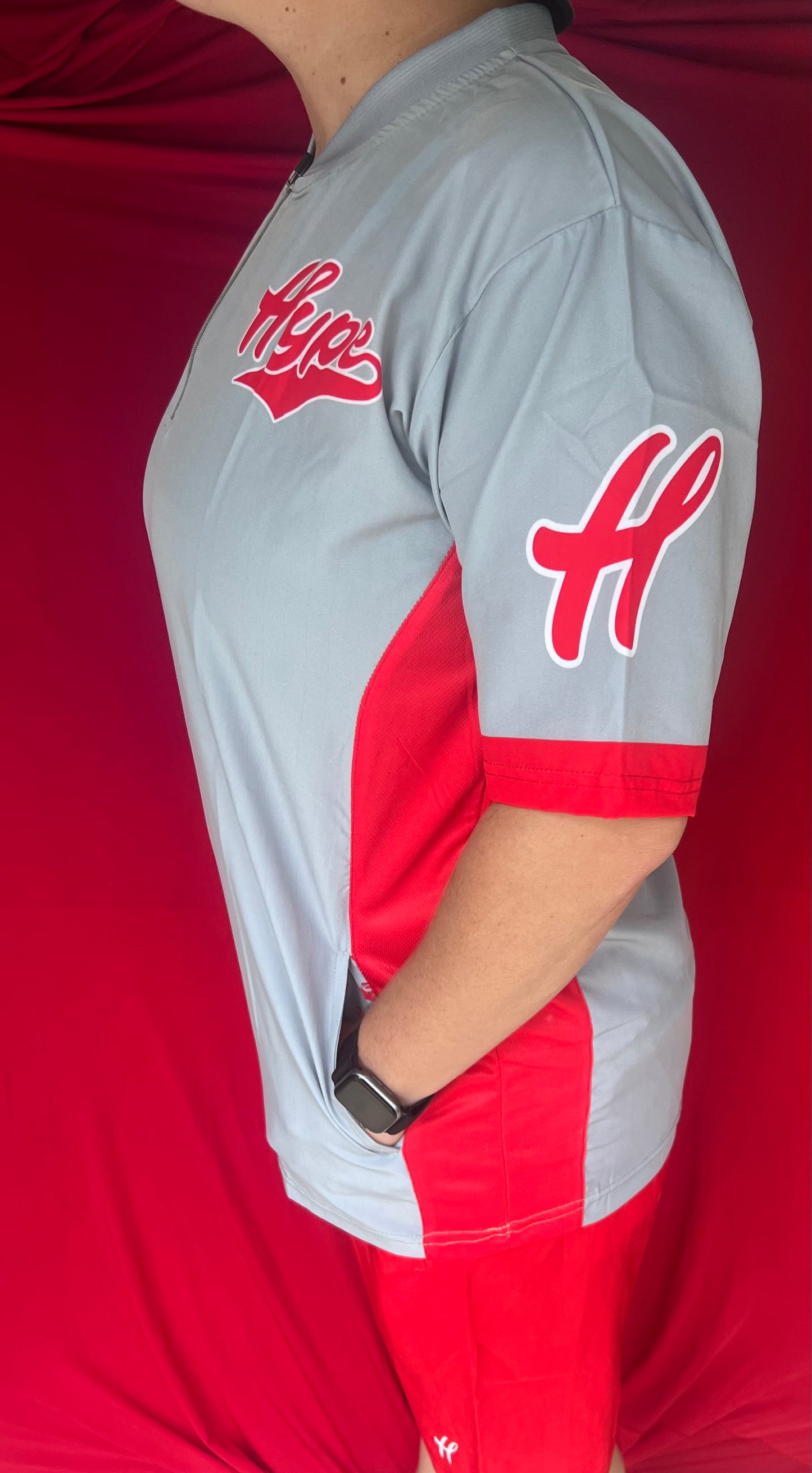 BP Quarter Zip - Red in Grey