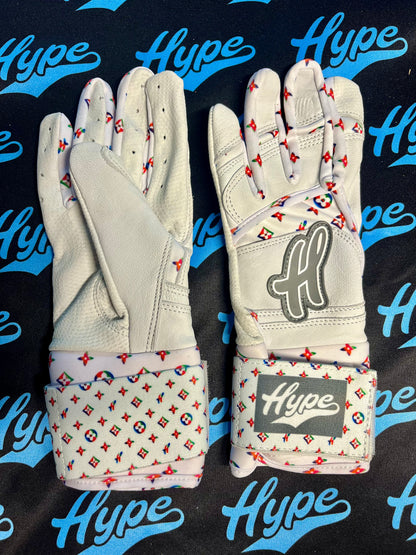 LV Hype Long Cuff Batting Gloves- White