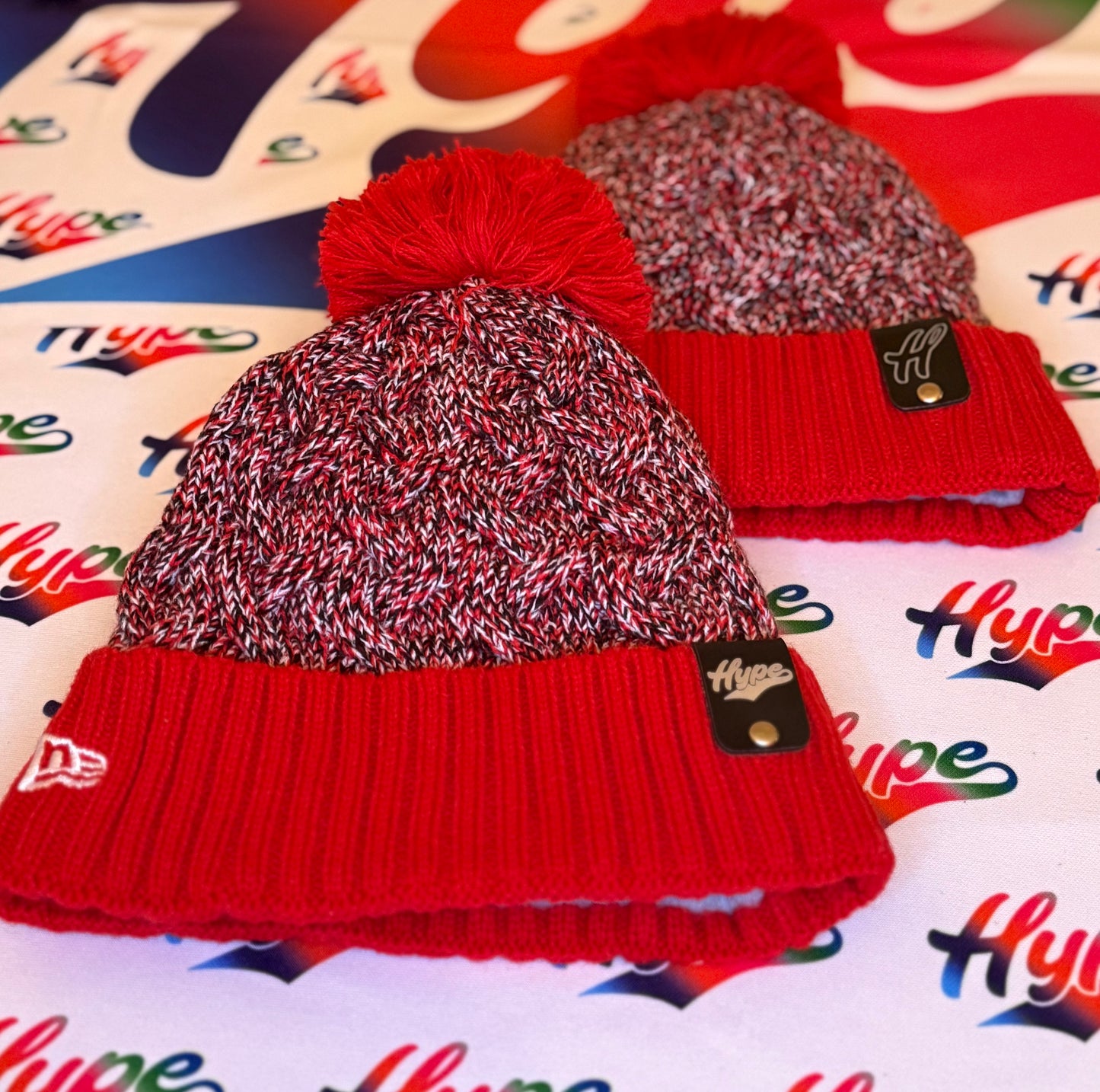 Hype Patch Pom Beanie - Red White & Black