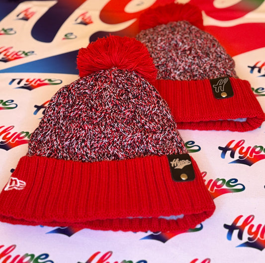 Hype Patch Pom Beanie - Red White & Black